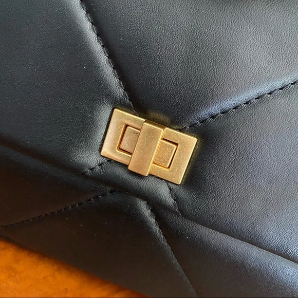 *READ Black Leather Flap Ombre Quilted Chain Crossbody Top Handle Purse Bag S4 - Picture 2 of 10